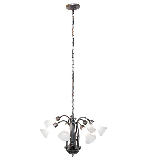 24" Wide White Tiffany Pond Lily 7 Lt Chandelier