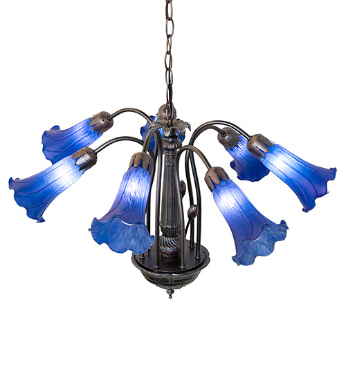 24" Wide Blue Tiffany Pond Lily 7 Lt Chandelier