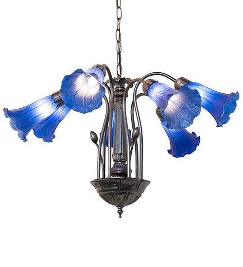 24" Wide Blue Tiffany Pond Lily 7 Lt Chandelier