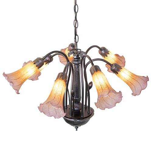 24" Wide Amber/Purple Tiffany Pond Lily 7 Lt Chandelier