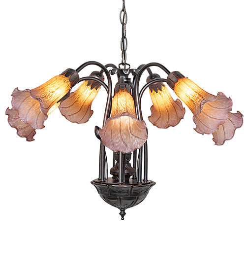 24" Wide Amber/Purple Tiffany Pond Lily 7 Lt Chandelier