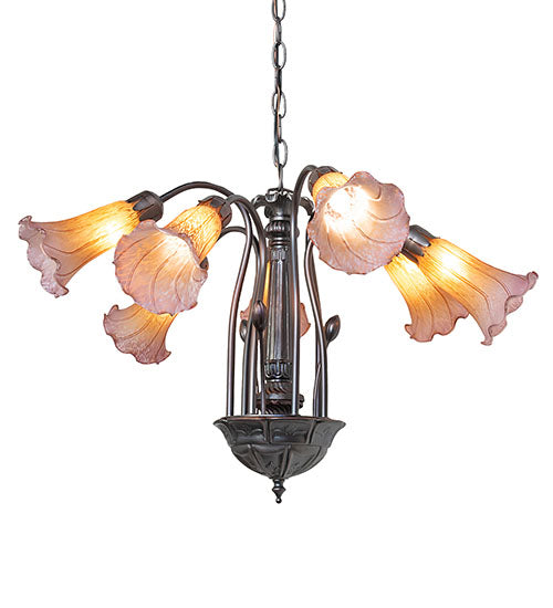 24" Wide Amber/Purple Tiffany Pond Lily 7 Lt Chandelier