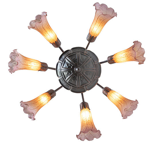 24" Wide Amber/Purple Tiffany Pond Lily 7 Lt Chandelier