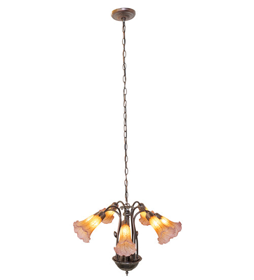 24" Wide Amber/Purple Tiffany Pond Lily 7 Lt Chandelier