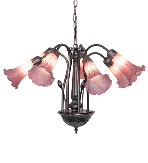 24" Wide Lavender Tiffany Pond Lily 7 Lt Chandelier