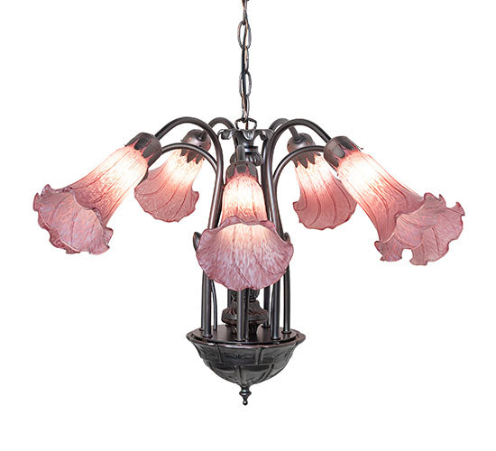 24" Wide Lavender Tiffany Pond Lily 7 Lt Chandelier