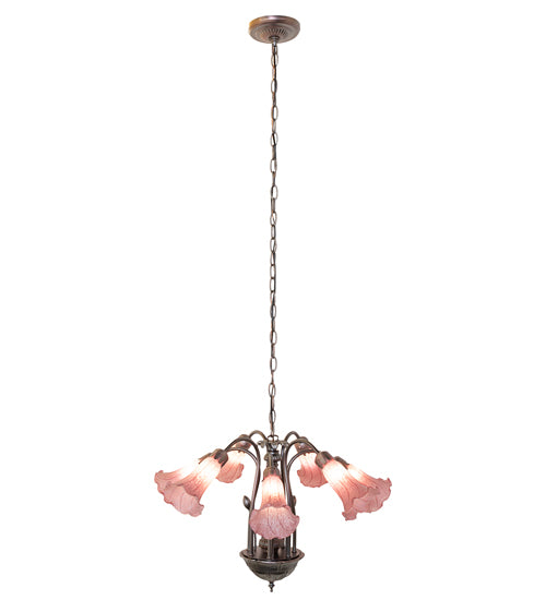 24" Wide Lavender Tiffany Pond Lily 7 Lt Chandelier