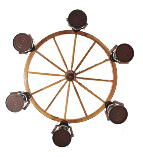 40"W Miners Lantern 6 Lt Wagon Wheel Chandelier