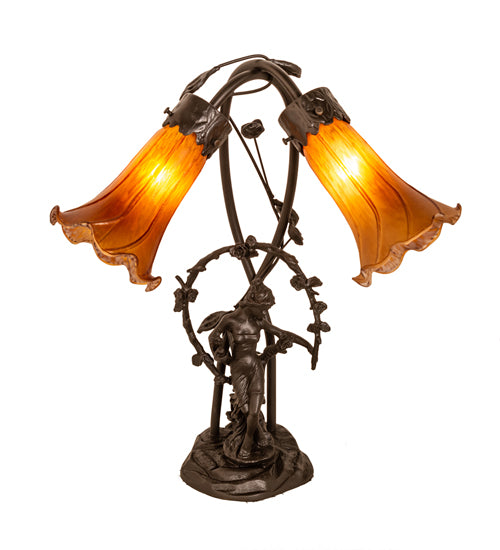 17" High Amber Tiffany Pond Lily 2 Light Trellis Girl Accent Lamp