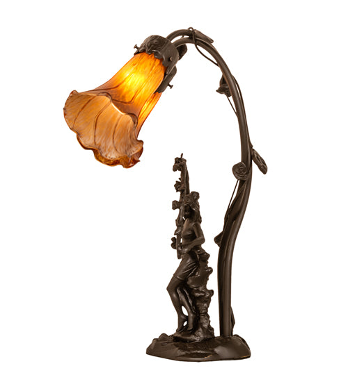 17" High Amber Tiffany Pond Lily 2 Light Trellis Girl Accent Lamp