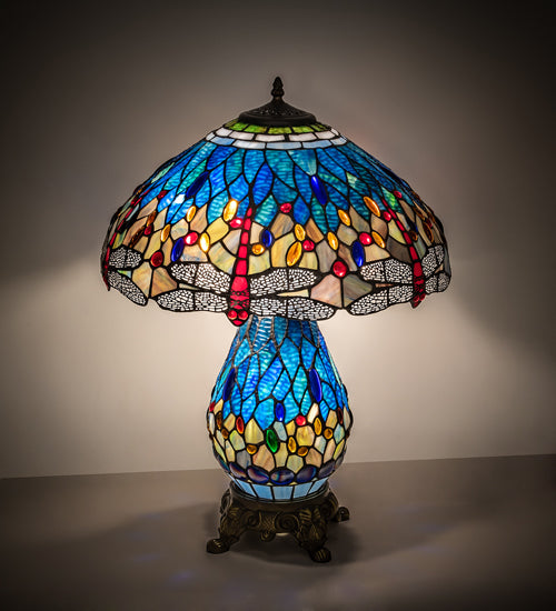 25" High Tiffany Hanginghead Dragonfly Table Lamp