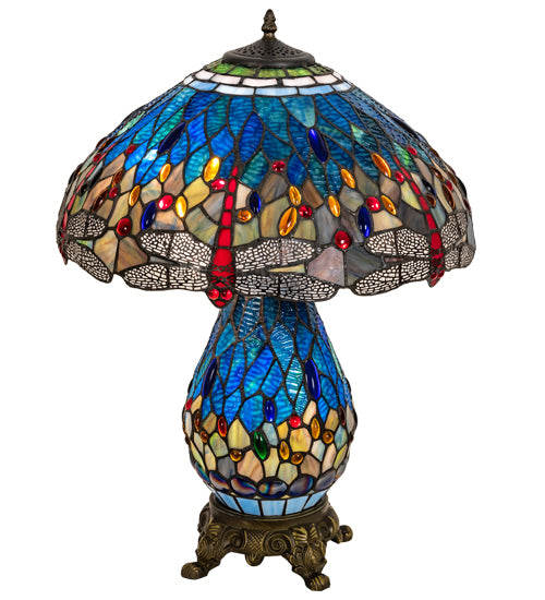 25" High Tiffany Hanginghead Dragonfly Table Lamp