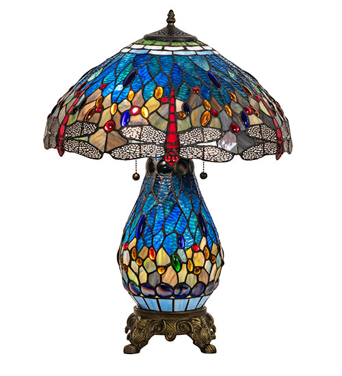 25" High Tiffany Hanginghead Dragonfly Table Lamp