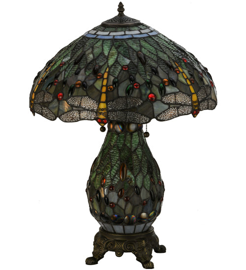 25"H Tiffany Hanginghead Dragonfly Lighted Base Table Lamp