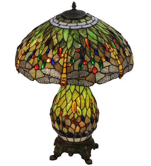 25"H Tiffany Hanginghead Dragonfly Lighted Base Table Lamp