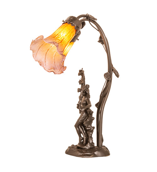 17" High Amber/Purple Tiffany Pond Lily 2 Light Trellis Girl Accent Lamp