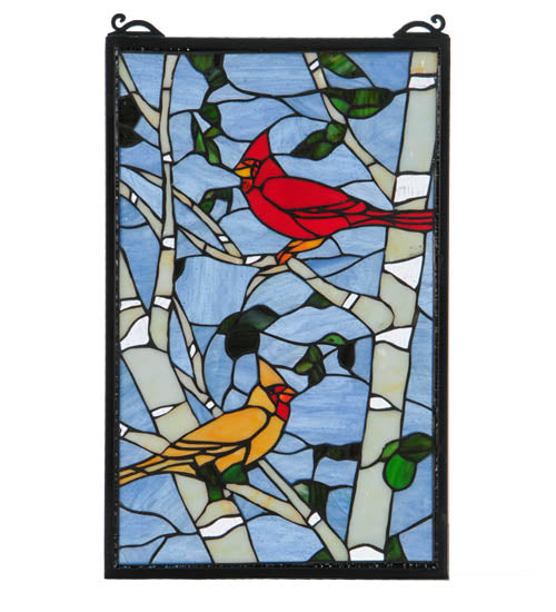 13"W X 10"H Cardinals Morning Stained Glass Window