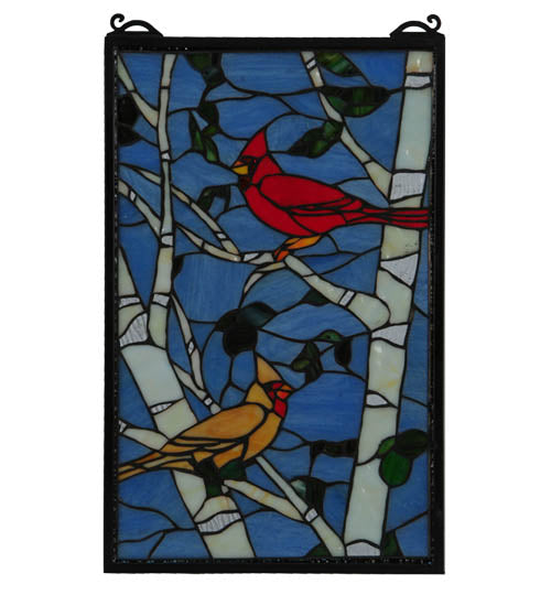 13"W X 10"H Cardinals Morning Stained Glass Window