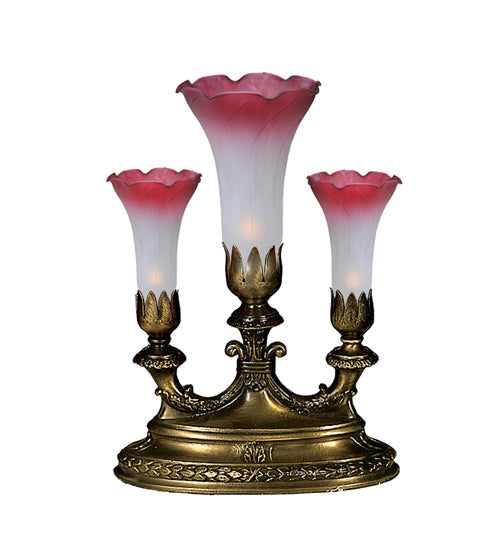 13"H Pink/White Pond Lily 3 Lt Mantelabra Accent Lamp