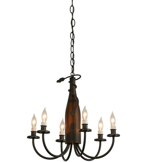 18"W Tuscan Vineyard Frosted Amber 6 Lt Wine Bottle Chandelier