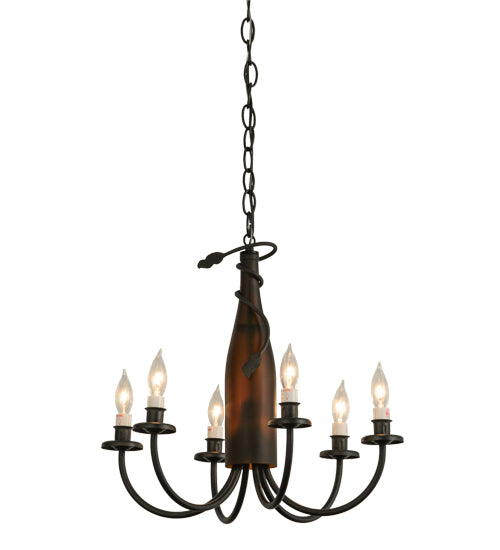 18"W Tuscan Vineyard Frosted Amber 6 Lt Wine Bottle Chandelier