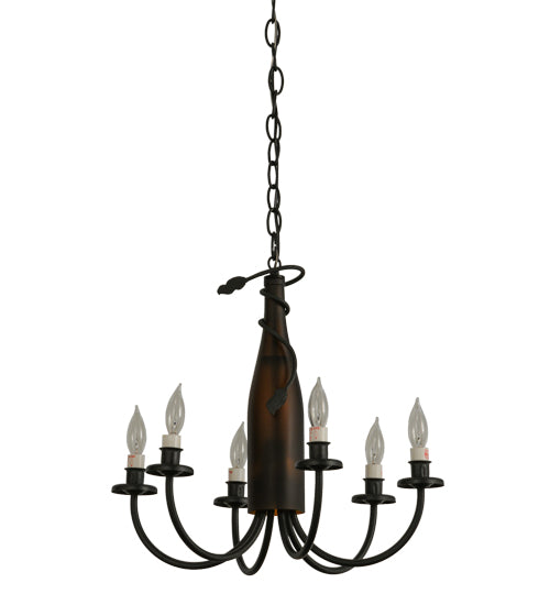 18"W Tuscan Vineyard Frosted Amber 6 Lt Wine Bottle Chandelier