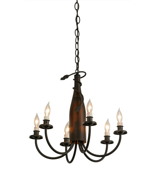 18"W Tuscan Vineyard Frosted Amber 6 Lt Wine Bottle Chandelier