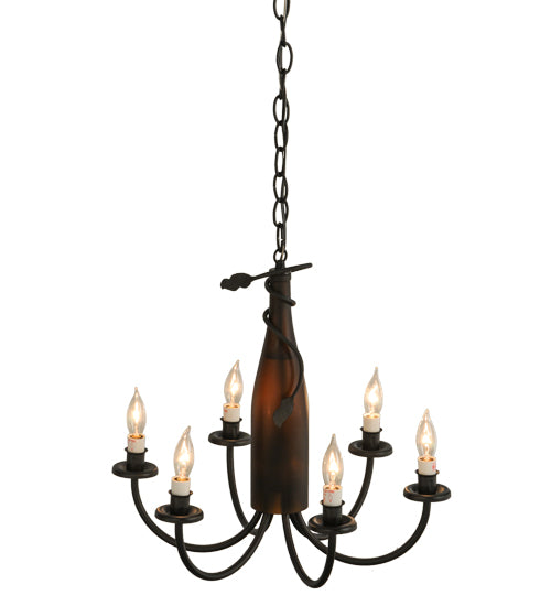 18"W Tuscan Vineyard Frosted Amber 6 Lt Wine Bottle Chandelier