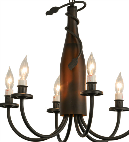 18"W Tuscan Vineyard Frosted Amber 6 Lt Wine Bottle Chandelier