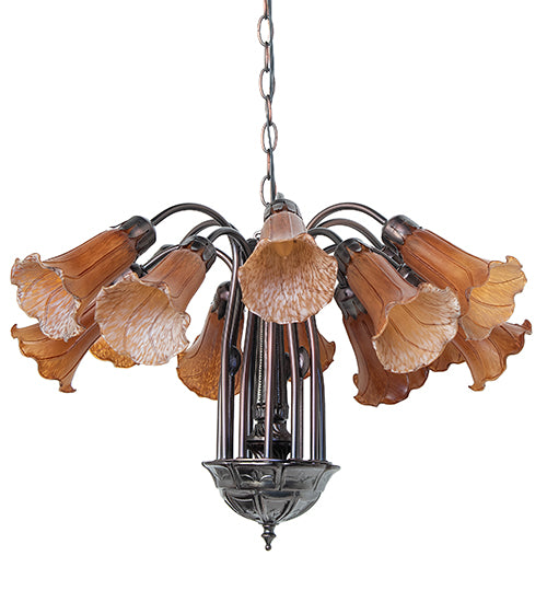 24" Wide Amber Tiffany Pond Lily 12 Light Chandelier