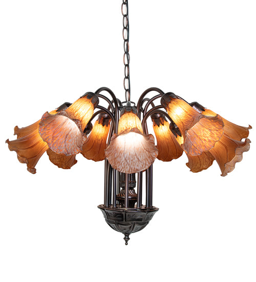 24" Wide Amber Tiffany Pond Lily 12 Light Chandelier