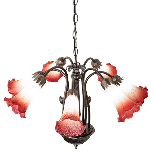 24" Wide Pink/White Tiffany Pond Lily 7 Lt Chandelier