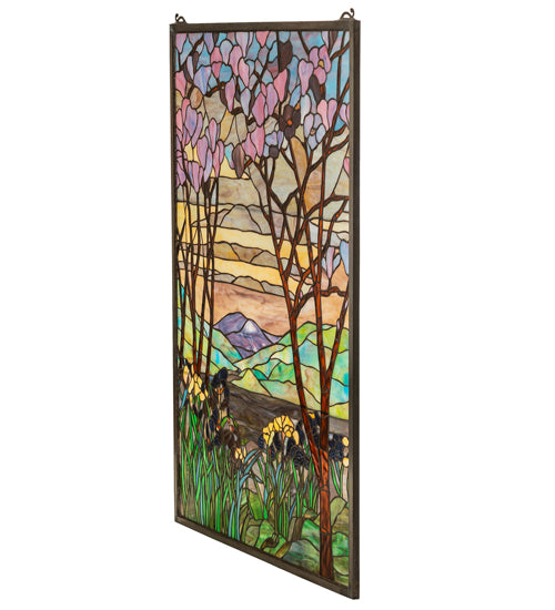 29"W X 40"H Tiffany Magnolia & Iris Stained Glass Window