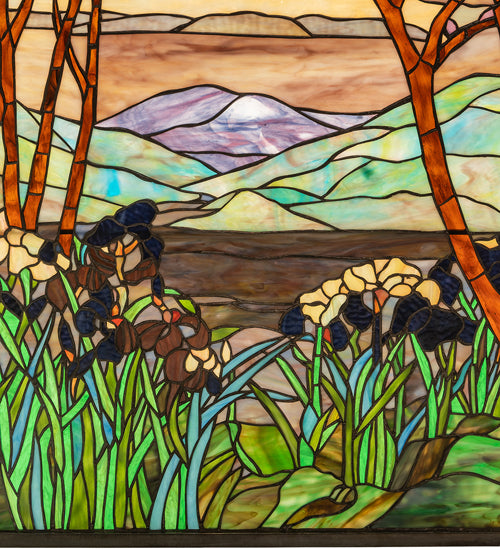 29"W X 40"H Tiffany Magnolia & Iris Stained Glass Window