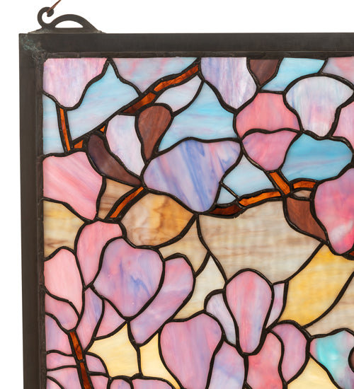 29"W X 40"H Tiffany Magnolia & Iris Stained Glass Window