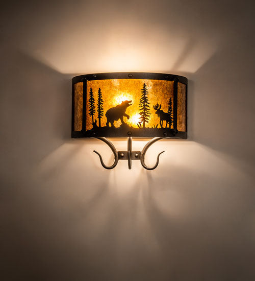 13.5" Wide Wildlife At Pine Lake Wall Sconce