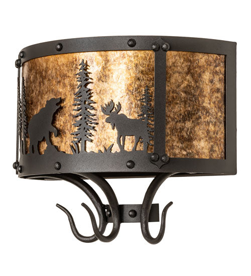 13.5" Wide Wildlife At Pine Lake Wall Sconce