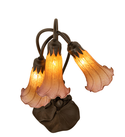 16" High Amber/Purple Tiffany Pond Lily 3 Light Accent Lamp