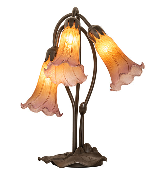 16" High Amber/Purple Tiffany Pond Lily 3 Light Accent Lamp