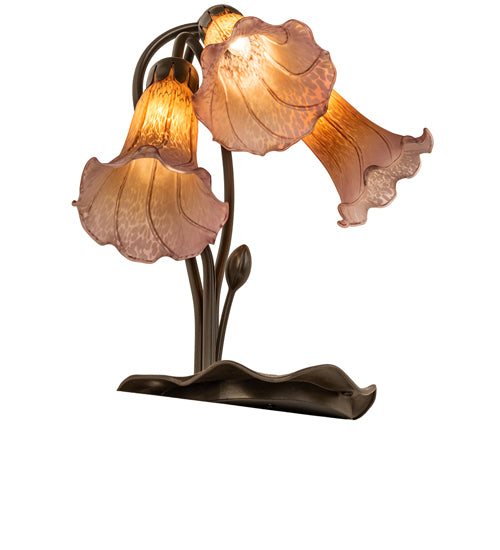 16" High Amber/Purple Tiffany Pond Lily 3 Light Accent Lamp