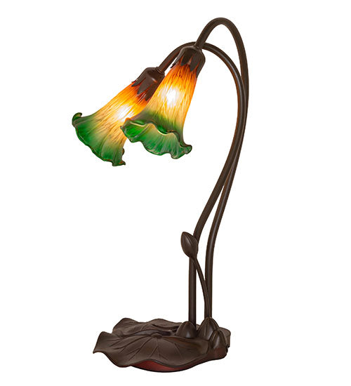 16" High Amber/Green Pond Lily 2 Lt Accent Lamp