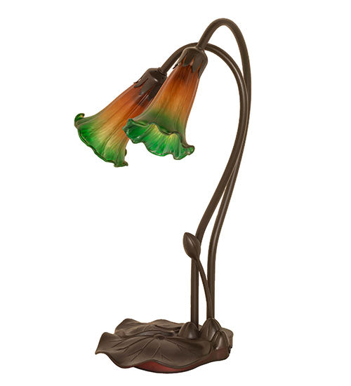 16" High Amber/Green Pond Lily 2 Lt Accent Lamp