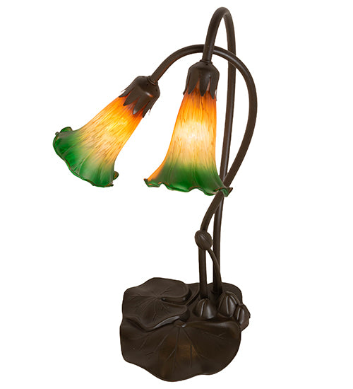 16" High Amber/Green Pond Lily 2 Lt Accent Lamp