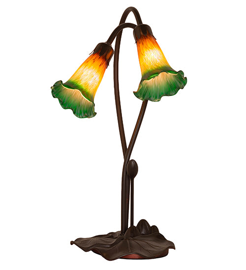 16" High Amber/Green Pond Lily 2 Lt Accent Lamp