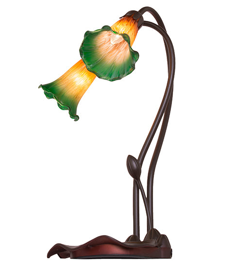 16" High Amber/Green Pond Lily 2 Lt Accent Lamp