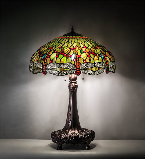 31" High Tiffany Hanginghead Dragonfly Table Lamp