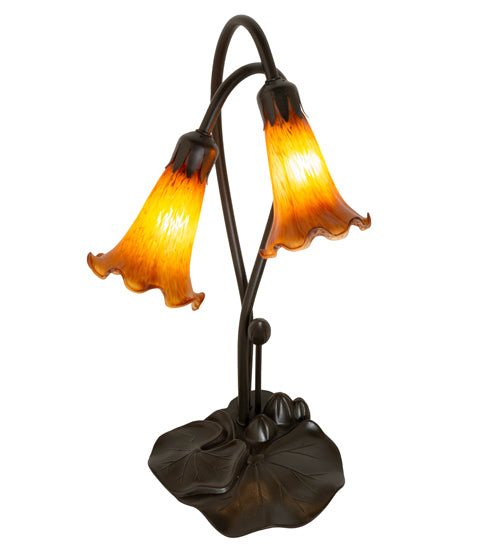 16" High Amber Tiffany Pond Lily 2 Lt Accent Lamp