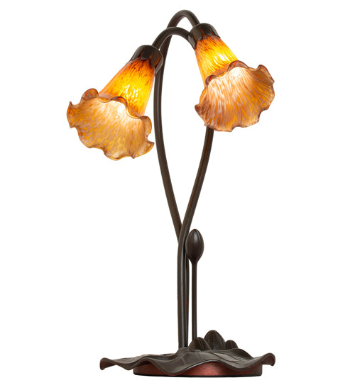 16" High Amber Tiffany Pond Lily 2 Lt Accent Lamp