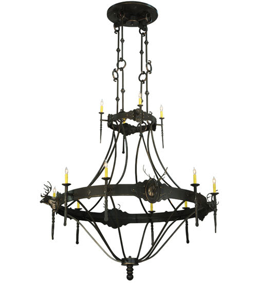 66.5"W Stag 12 Lt Two Tier Chandelier