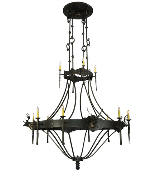 66.5"W Stag 12 Lt Two Tier Chandelier